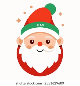 Merry Christmas with 3d beard Santa and hat X mas on a white background