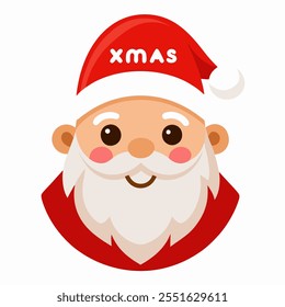 Merry Christmas with 3d beard Santa and hat X mas on a white background