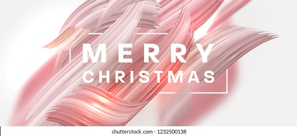 Merry Christmas 3D lettering with brush strokes for acrylic or watercolor holday effects. Trendy design for greeting cards, invitations, posters, banners and placards. Eps10 vector illustration