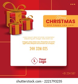 Merry christmas 3d square social media post isolated vector