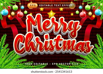 merry christmas 3d text effect and editable text effect with christmas background