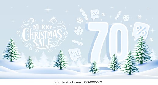 Merry Christmas, 70 percent Off discount. Sale banner and poster. Vector illustration.