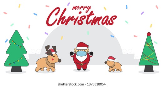 Merry Christmas abstract background with a cute Santa Claus and Reindeer cartoon character, Vector background.	