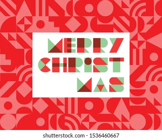 Merry Christmas in abstract background in red tone with flat design - Vector illustration