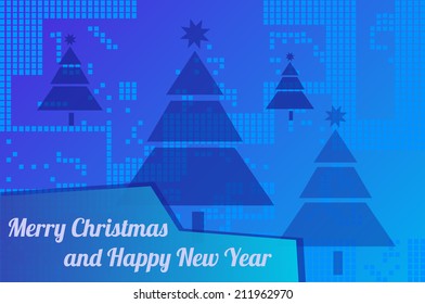Merry Christmas - abstract background, Christmas trees and the inscription