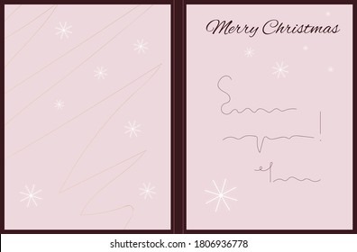 Merry Christmas abstract card with double rectangular frame. Vector image with a separate layer of text for a unique Happy New Year greetings. Simple illustration decorated with snowflakes.