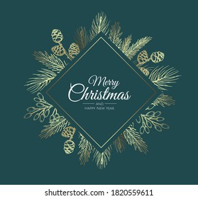 Merry Christmas Abstract Card with Frame. Xmas sale, holiday web banner.