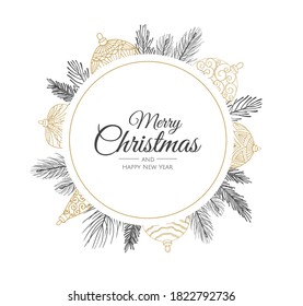 Feliz tarjeta de resumen navideño con marco. Venta de Navidad, banner web de vacaciones.