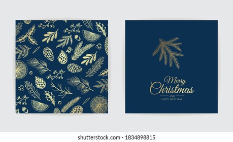 Merry Christmas Abstract Card with Frame. Xmas sale, holiday web banner.