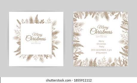 Merry Christmas Abstract Card with Frame. Xmas sale, holiday web banner.