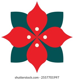 Merry Christmas abstract geometric flat simple Poinsettia flower icon. Vector illustration, decorative element for poster, banner, card. Minimalistic Christmas symbol. Children's book element