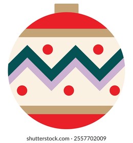 Merry Christmas abstract geometric flat simple ball toy icon. Vector illustration, decorative element for poster, banner, card. Minimalistic Christmas symbol. Children's book element