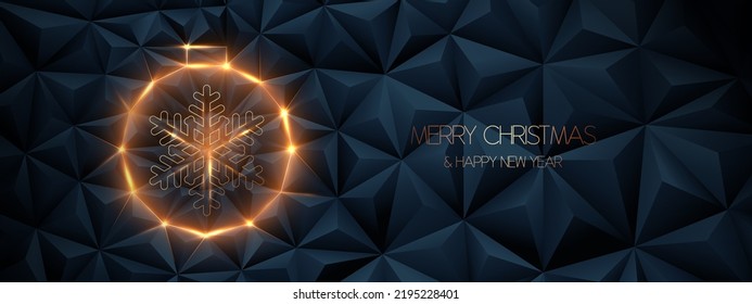 Merry Christmas. Abstract low polygon background with Gold light Christmas ball form. Vector illustration