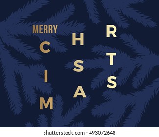 Merry Christmas Abstract Vector Classy Card. Modern Golden Typography On Dark Background. Minimalism.