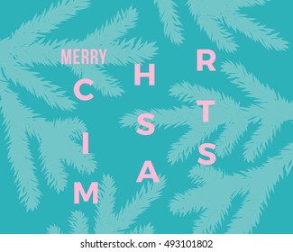 Merry Christmas Abstract Vector Classy Card. Modern Typography Concept. Pink on Mint Background.