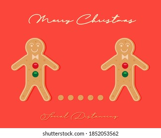 Merry Christmas after COVID-19 Crisis Concept: There are gingerbread with social distancing for protect coronavirus. Cartoon vector style for your design.