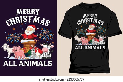 Merry Christmas All Animals T shirt design, Vector art