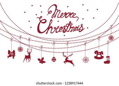 merry Christmas and, lettering, beads, hanging elements of Christmas