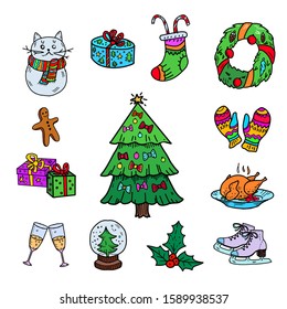 Merry Christmas angels and New Year set.