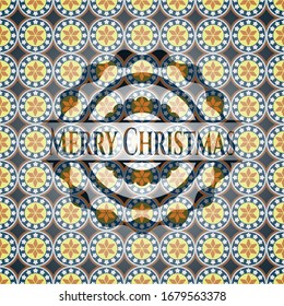 Merry Christmas arabic badge. Arabesque decoration.