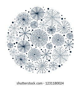 Merry christmas around gold motif with snowflakes, vector illustration