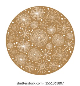 Merry christmas around gold motif with snowflakes, vector illustration