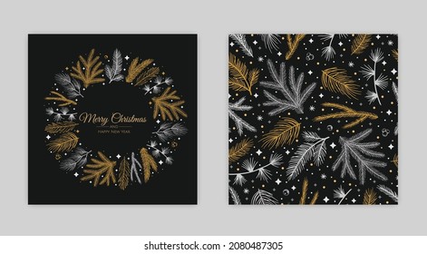 Merry Christmas artistic templates. Corporate Holiday cards and invitations. Floral frames and backgrounds design.