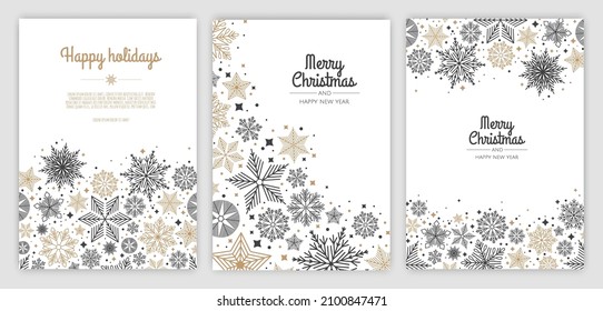 Merry Christmas artistic templates. Corporate Holiday cards and invitations. Winter frames and backgrounds design.