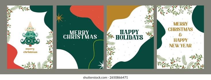 Merry Christmas artistic templates. Corporate Holiday card and invitation. Floral frame and abstract background design. greeting card, poster, holiday cover, banner, flyer. Modern flat