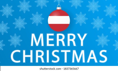 Merry Christmas with Austria flag.Illustration with snowflakes and Christmas balls on a blue background.Vector illustration.