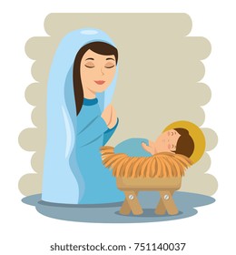 merry christmas baby jesus lying in a manger with maria