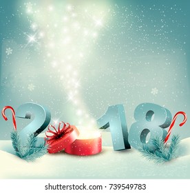 Feliz Navidad de fondo con 2018 y caja mágica.Vector