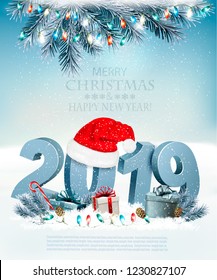 Merry Christmas Background with 2019 and presents. Vector Merry Christmas Background with 2019 and presents. Vector