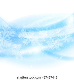 Merry Christmas background. Abstract light blue waves with snowflakes. Vector eps10 illustration