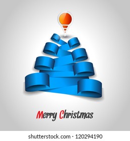 Merry Christmas Background with an abstract tree made with paper tags and a pin. Ideal for original postcards or flyer.