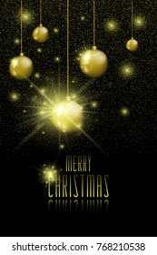 Merry Christmas background with christmas balls and lights. Stock vector