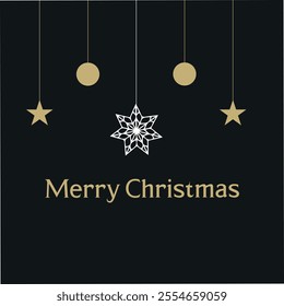 merry Christmas background banner poster design. abstract ball star Christmas element letter text isolated on black background. wish you happy merry Christmas festive décor. 