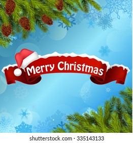 Merry christmas background banner  and christmas tree. vector