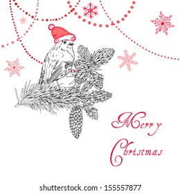 Merry Christmas Background with bird and beads
