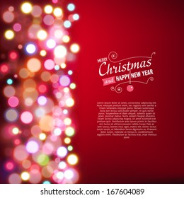 Merry Christmas Background with bokeh lights. Vector illustration.