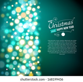 Merry Christmas Background with bokeh lights. Vector illustration.