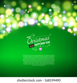 Merry Christmas Background with bokeh lights. Vector illustration.