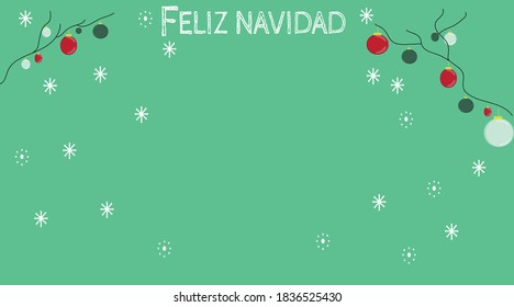 Merry christmas background card written in spanish, merrry christmas translation "Feliz Navidad"