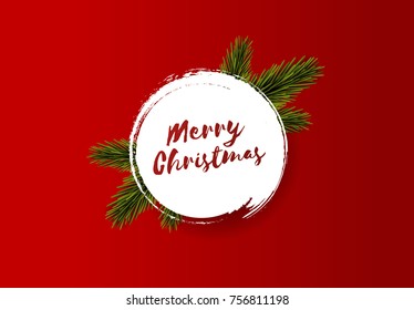 Merry Christmas Background. Circle Label with Merry Christmas Lettering.