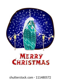 Merry Christmas background with city building
