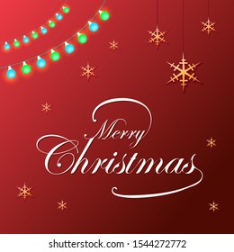 Merry Christmas background with colorful lights and shining snowflakes. Vector illustration.