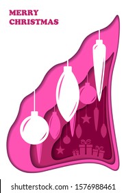 Merry christmas background for covers, flyers, placards, invitations, posters, banners. Christmas composition in paper cut style. Vector illustration.