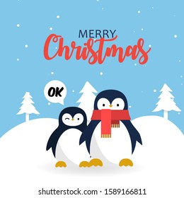 merry christmas background with cute penguin