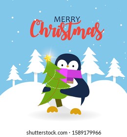 merry christmas background with cute penguin