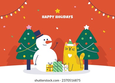 Merry Christmas background. December 25. Happy Christmas season Celebration. Christmas tree. Vector illustration for Poster, Banner, Greeting Card, Flyer, Invitation, Card, Cover, Template. gift box.